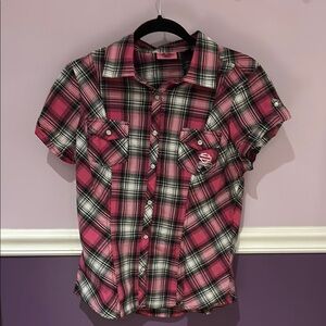 Pink Plaid Women Shirt